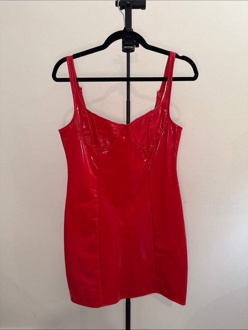 Red Latex Faux Leather Bodycon Mini Dress